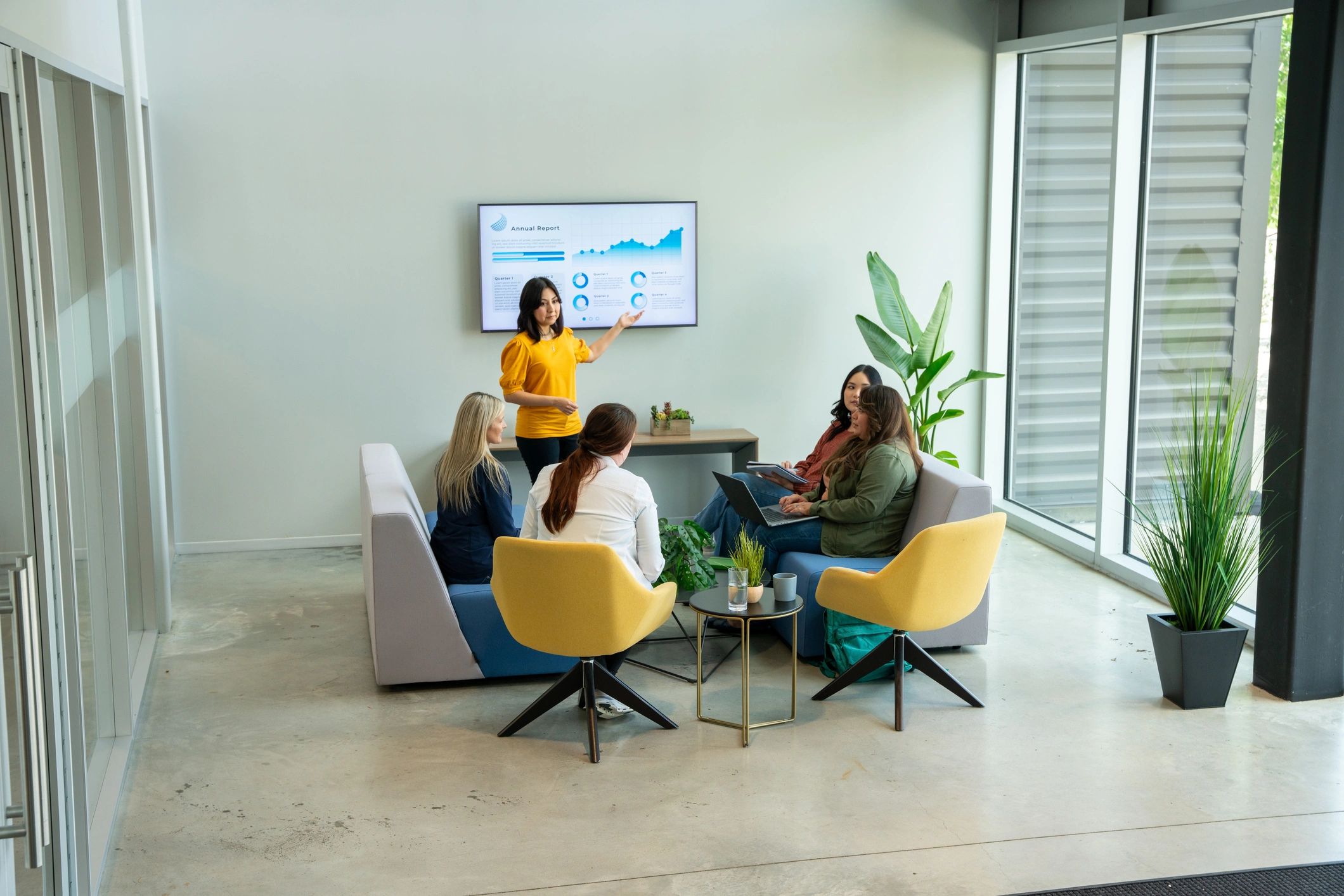Professional team collaborating in a bright modern office