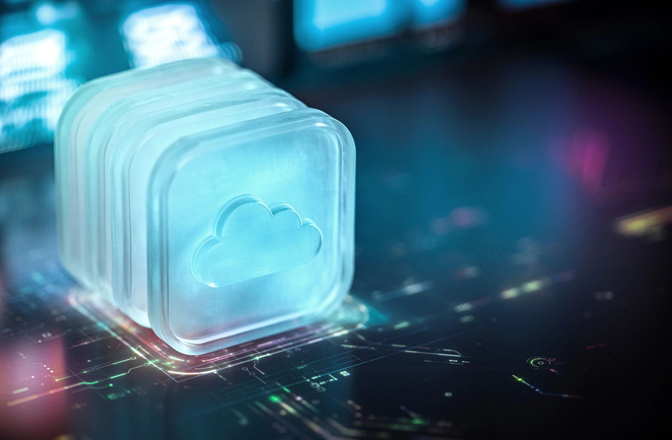 Futuristic cloud computing interface representing modern business technology solutions