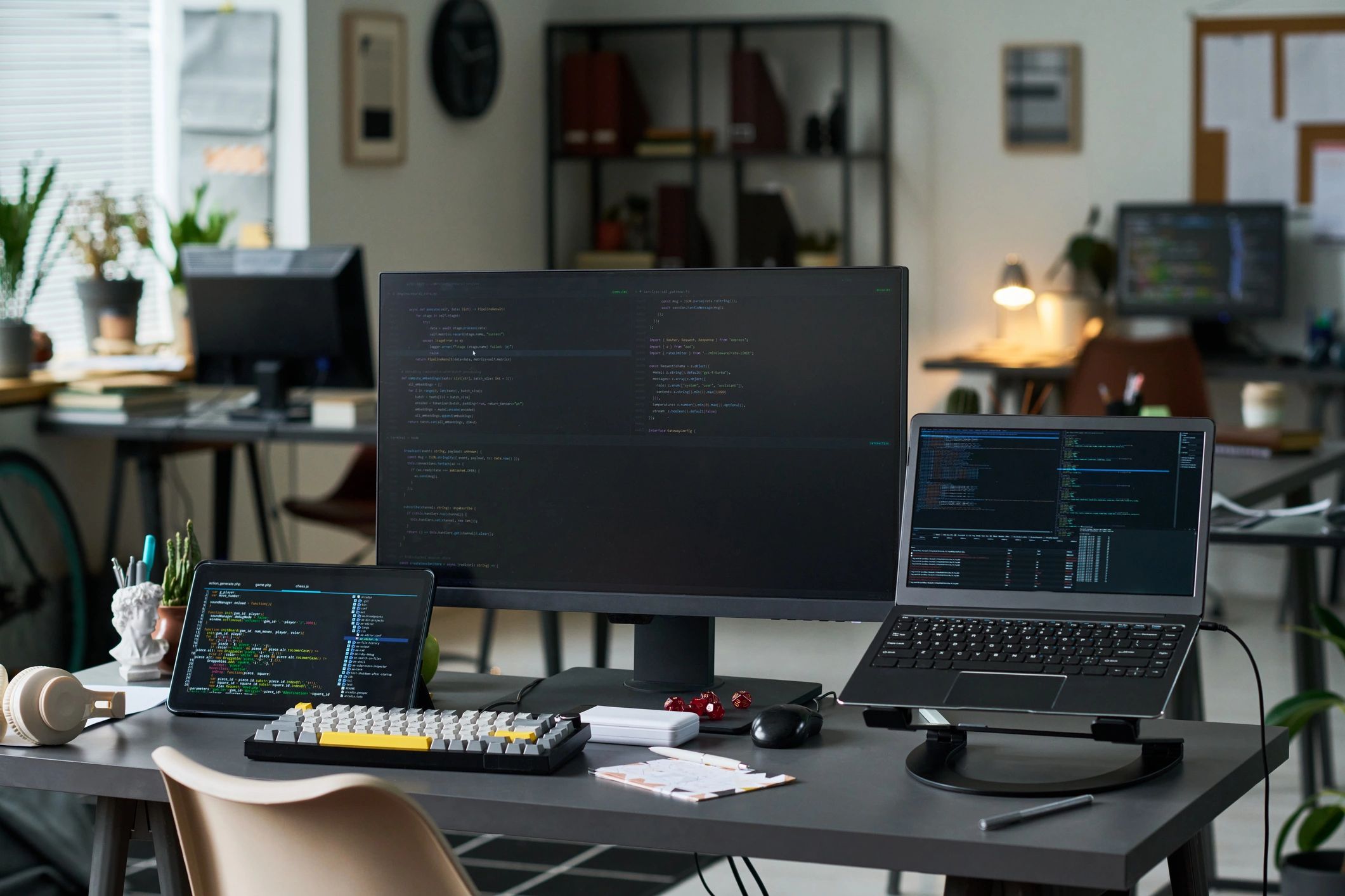 Modern security operations workspace with multiple screens